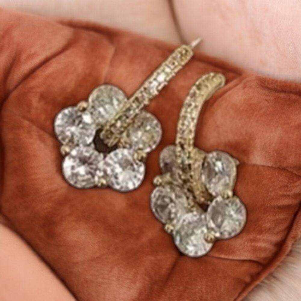 NEW 14K yellow gold plated CZ flower hoop drop earrings jewelry B22B